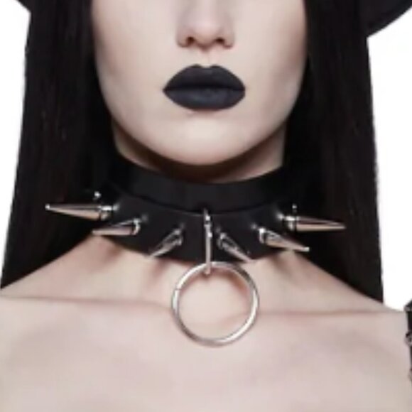 NWT DOLS KILL SMEXY Carea metal spiked leather choker COSTUME RAVE - Picture 4 of 12